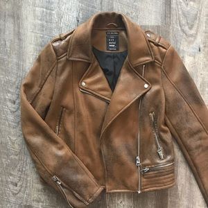 Zara Trafaluc Brown Faux Leather Moto Jacket
